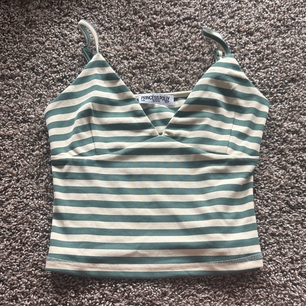 Princess Polly Striped Camisole in Green and Cream